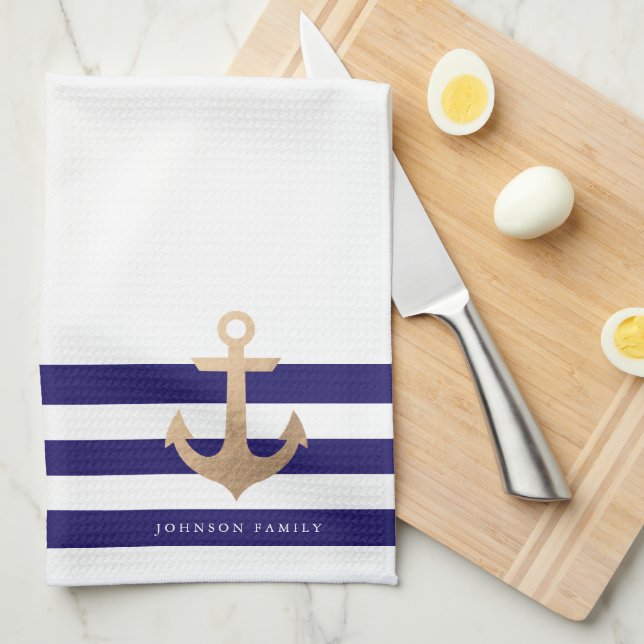 Personalised | Nautical Anchor Tea Towel (Quarter Fold)