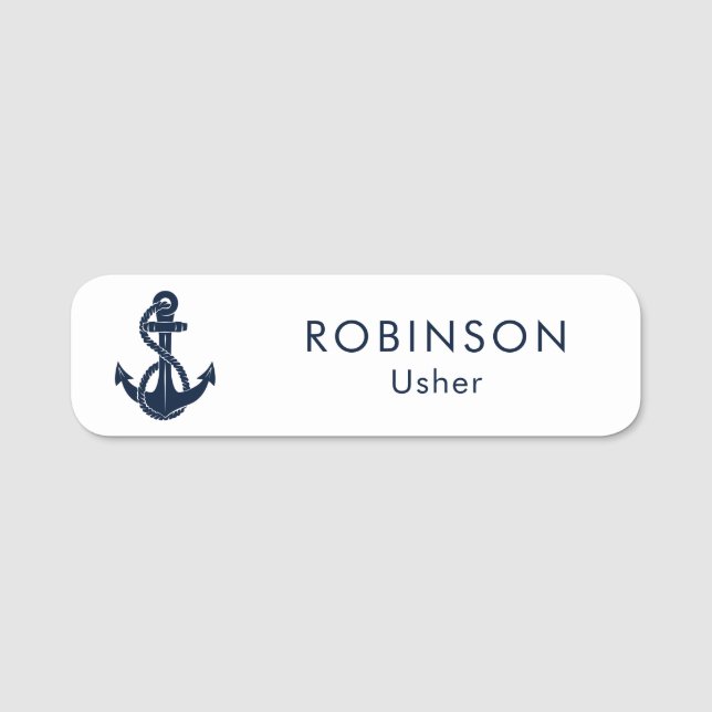 Personalised Nautical Anchor Wedding Usher Name Tag (Front)