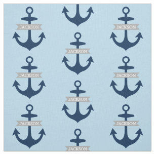 Personalised Nautical Anchors   Navy Blue and Grey Fabric
