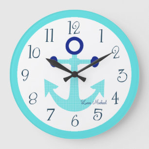 Personalised Nautical Aqua Anchor Nursery Clock