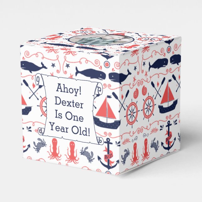 Personalised Nautical Baby One Year Old Party Favour Box (Front Side)