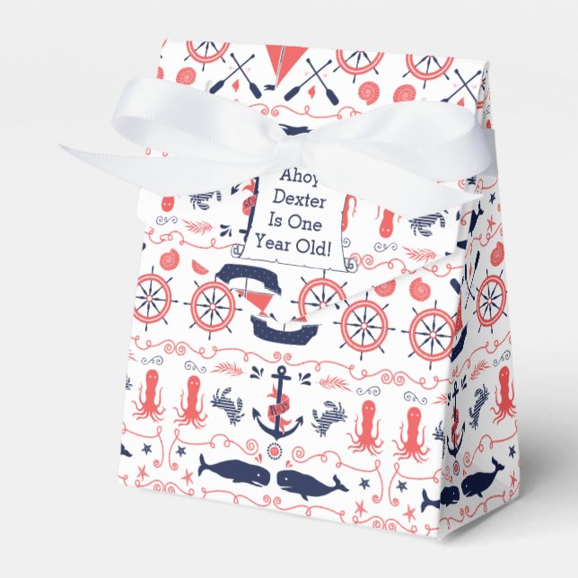 Personalised Nautical Baby One Year Old Party Favour Box (Front Side)