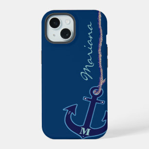 Personalised Nautical Blue Anchor iPhone 15 Case