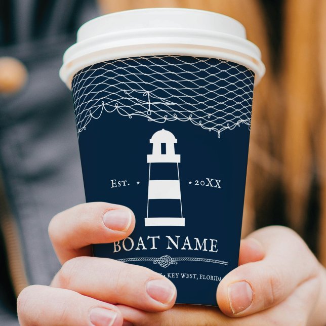 Personalised Nautical Blue lighthouse Boat Paper Cups (Creator Uploaded)