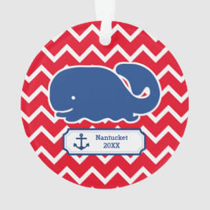 Personalised Nautical Blue Whale Anchor Chevron Ornament