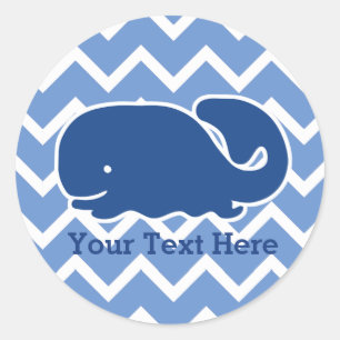 Personalised Nautical Blue Whale Chevron pattern Classic Round Sticker