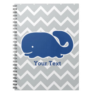 Personalised Nautical Blue Whale Chevron pattern Notebook