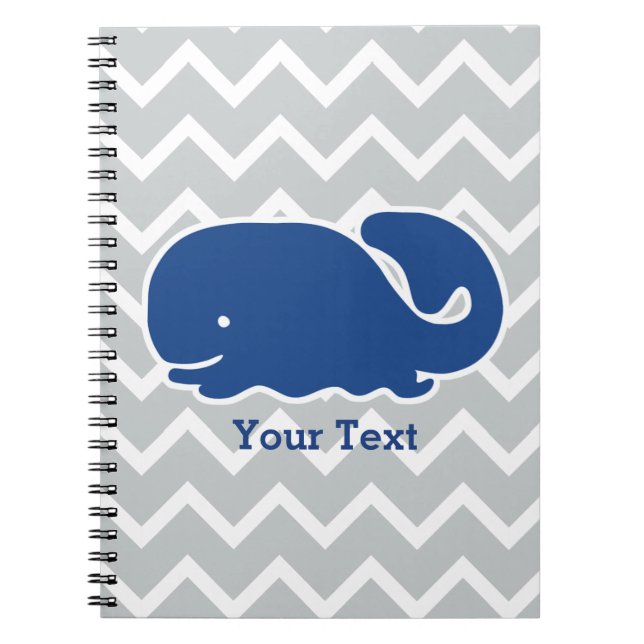 Personalised Nautical Blue Whale Chevron pattern Notebook (Front)