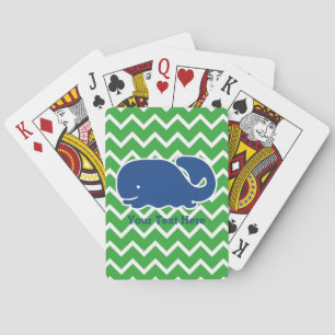 Personalised Nautical Blue Whale Chevron pattern Playing Cards