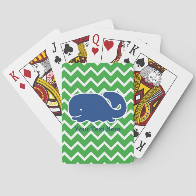 Personalised Nautical Blue Whale Chevron pattern Playing Cards (Back)