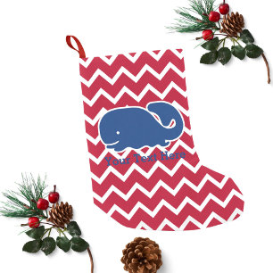 Personalised Nautical Blue Whale Chevron pattern Small Christmas Stocking