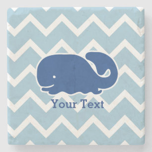 Personalised Nautical Blue Whale Chevron pattern Stone Coaster