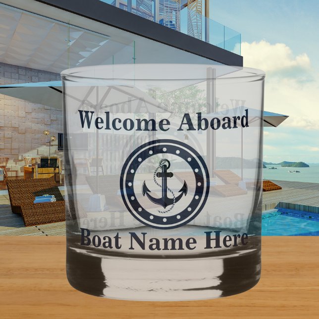 Personalised Nautical Boat Name Anchor  Navy Blue  Whiskey Glass (Creator Uploaded)