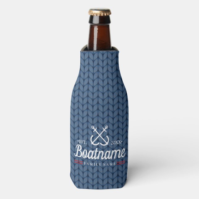 Personalised Nautical Boat Name Winter Wool Bottle Cooler (Bottle Front)