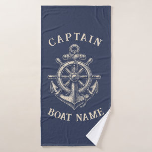 Personalised Nautical Captain Boat Name Anchor     Bath Towel