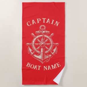 Personalised Nautical Captain Boat Name Anchor Beach Towel