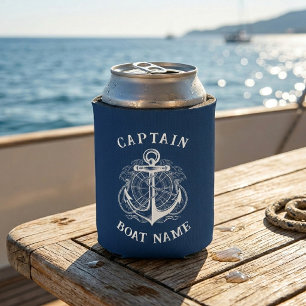 Personalised Nautical Captain Boat Name Anchor Can Cooler