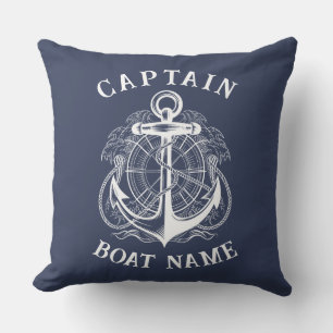 Personalised Nautical Captain Boat Name Anchor Cushion
