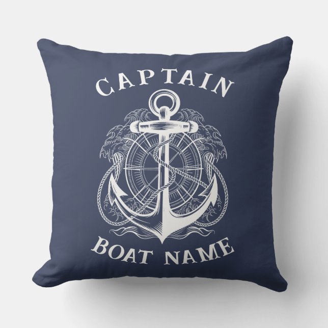 Personalised Nautical Captain Boat Name Anchor Cushion (Front)