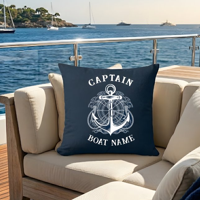 Personalised Nautical Captain Boat Name Anchor Cushion (Creator Uploaded)