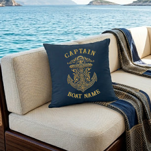 Personalised Nautical Captain Boat Name Anchor Cushion