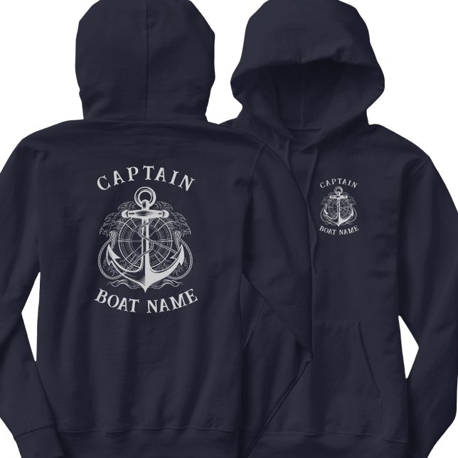 Personalised Nautical Captain Boat Name Anchor     Hoodie (Creator Uploaded)