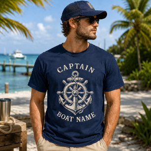 Personalised Nautical Captain Boat Name Anchor T-Shirt