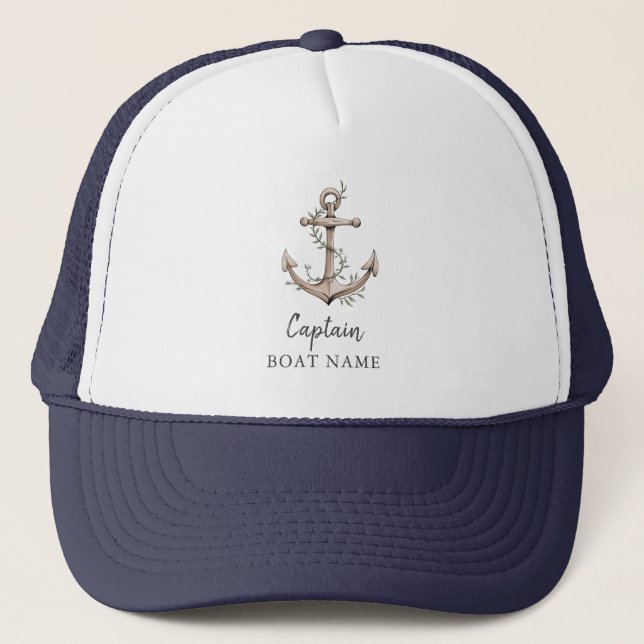 Personalised Nautical Captain Boat Name Anchor     Trucker Hat (Front)