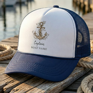Personalised Nautical Captain Boat Name Anchor Trucker Hat