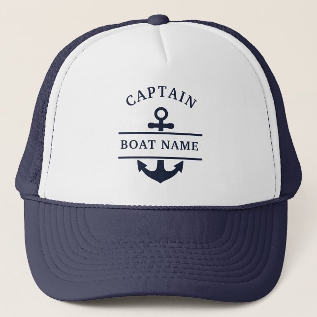 Personalised Nautical Captain Boat Name Anchor     Trucker Hat (Front)