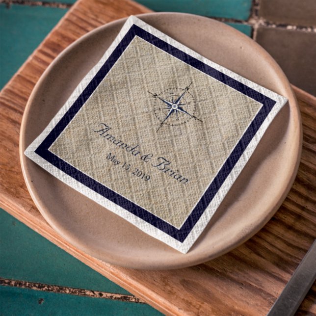 Personalised Nautical Compass Wedding Napkins (Creator Uploaded)