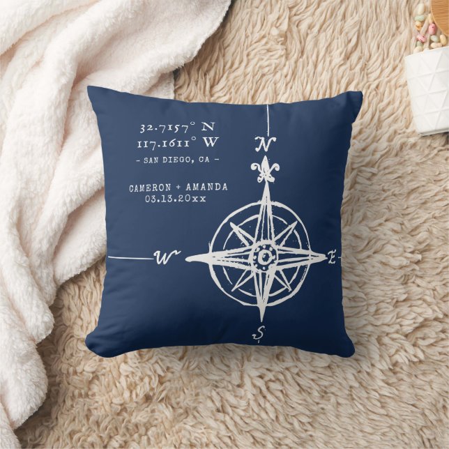 Personalised Nautical Coordinates & Compass Rose Cushion (Blanket)