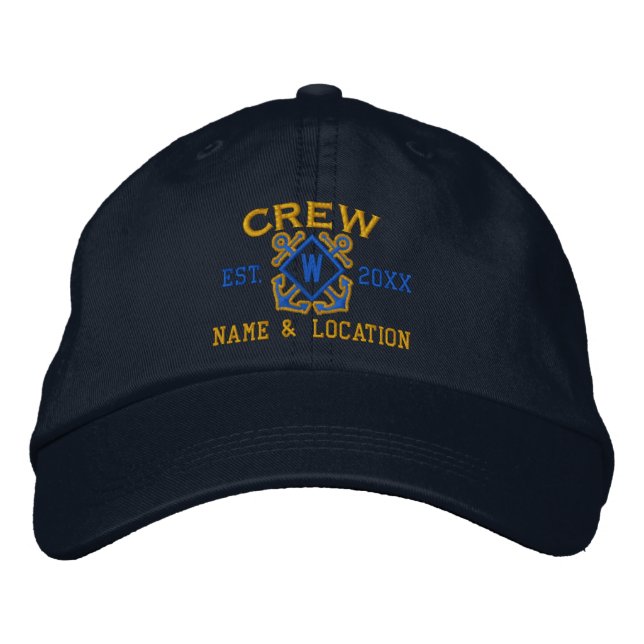 Personalised Nautical Crew Monogram & more Embroidered Hat (Front)