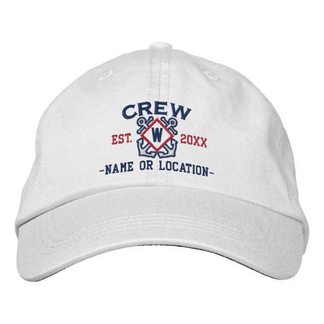 Personalised Nautical Crew Monogram & more Embroidered Hat (Front)