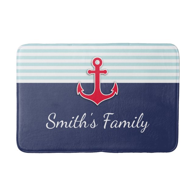 Personalised Nautical Design With Family Name Bath Mat (Front)