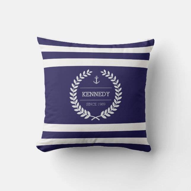 Personalised Nautical Family Crest Stripe Pattern Cushion (Front)
