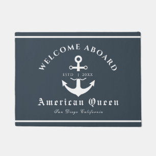 Personalised Nautical Green Welcome Aboard  Doormat