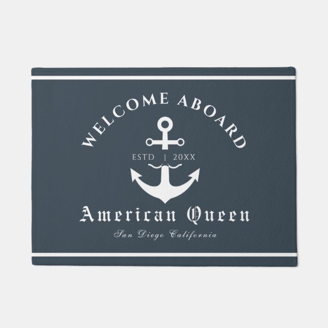 Personalised Nautical Green Welcome Aboard  Doormat (Front)