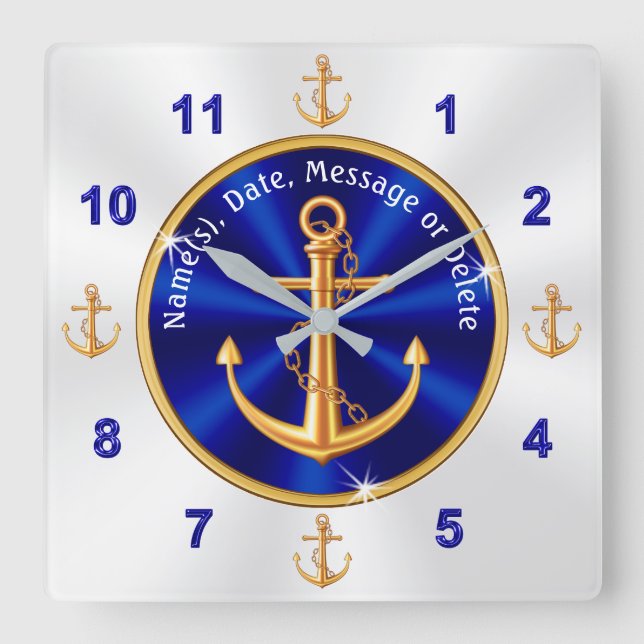 Personalised Nautical Home Decor, Anchor Clock (Front)