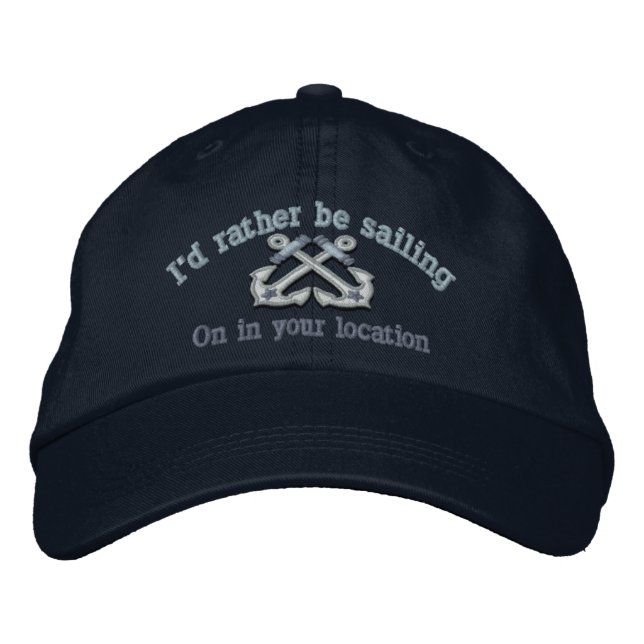 Personalised Nautical I'd rather be sailing Embroidered Hat (Front)