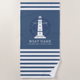 Personalised Nautical lighthouse Boat Name  Beach Towel
