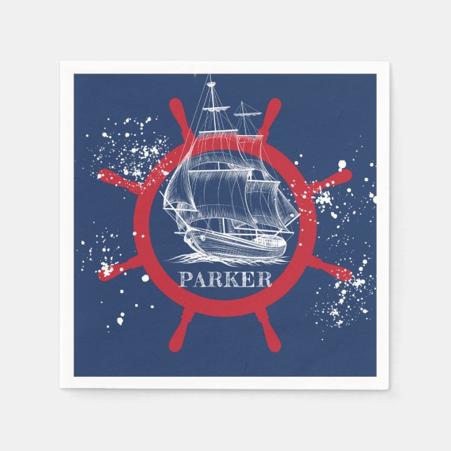 Personalised Nautical Marine Blue Napkin (Front)
