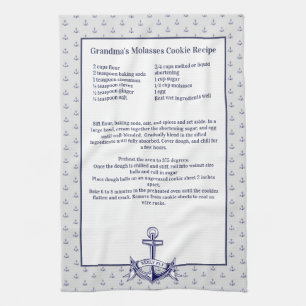 Personalised Nautical Navy  Anchor Recipe keepsake Tea Towel