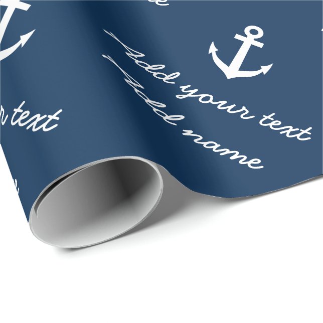 Personalised nautical navy anchor wrapping paper (Roll Corner)