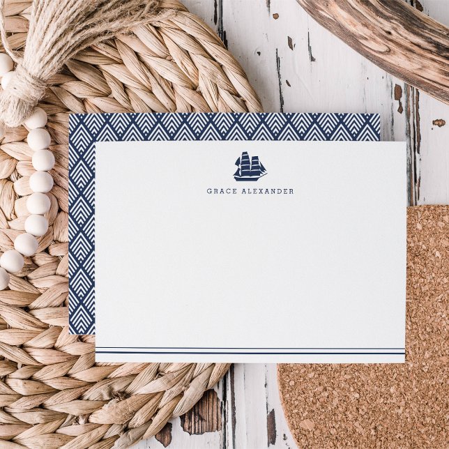 Personalised Nautical Navy and White Stationery Card (Creator Uploaded)