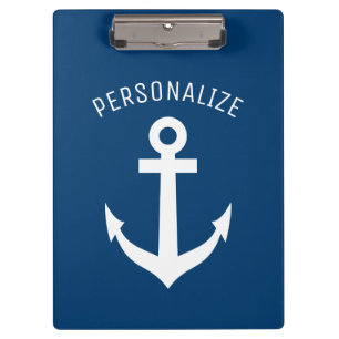 Personalised nautical navy blue boat anchor logo clipboard