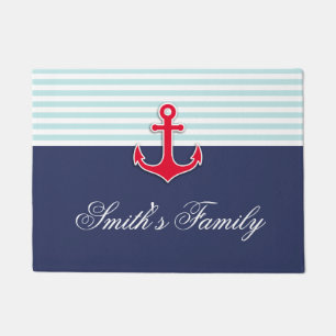 Personalised Nautical Navy Blue Design Family Name Doormat