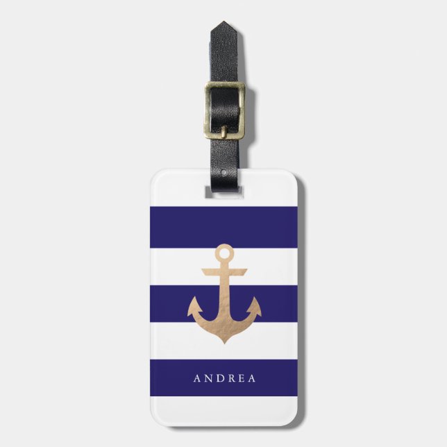 Personalised | Nautical Navy Luggage Tag (Front Vertical)