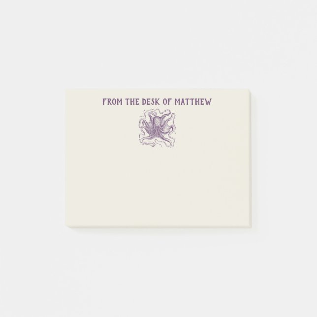 Personalised Nautical Octopus Purple and Cream Post-it Notes (Front)