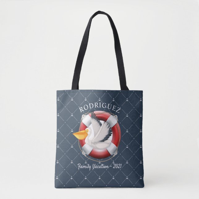 Personalised Nautical Pelican Family Vacation Tote Bag (Front)